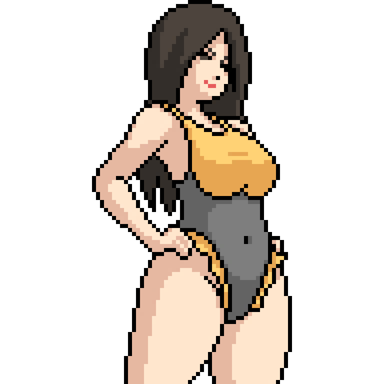 SexyHood pixel art: character in a yellow and grey swimsuit