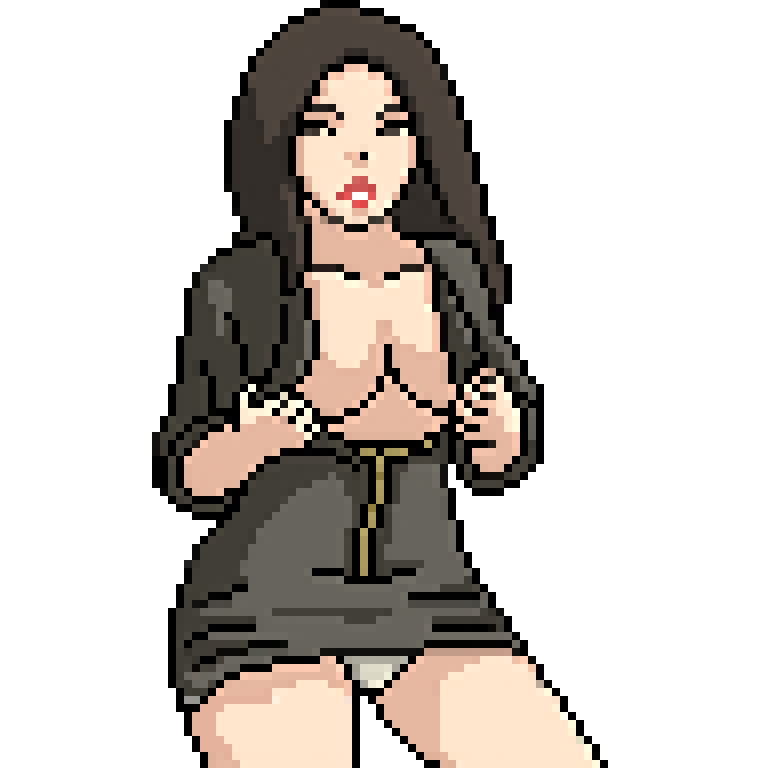 SexyHood pixel art: character in a black hooded dress